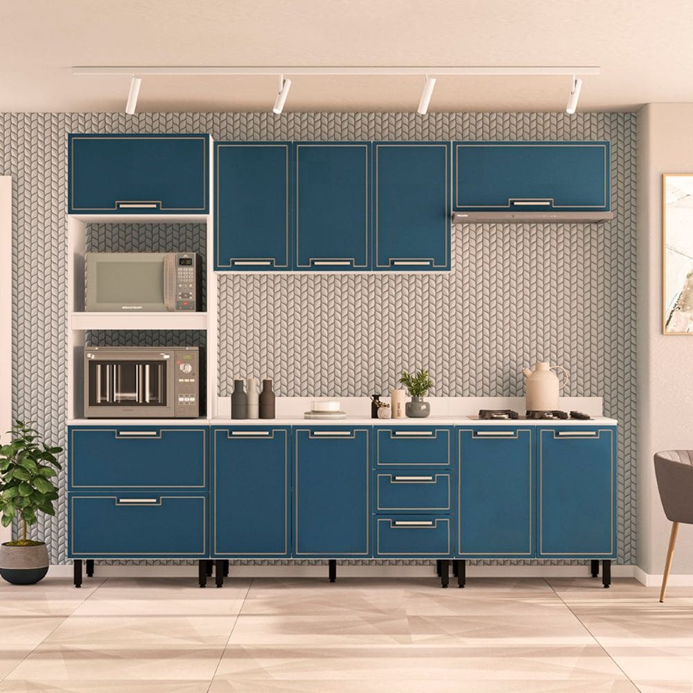Cozinha Compacta 250091 5 Peças Amara Branco Azul Politorno Móveis