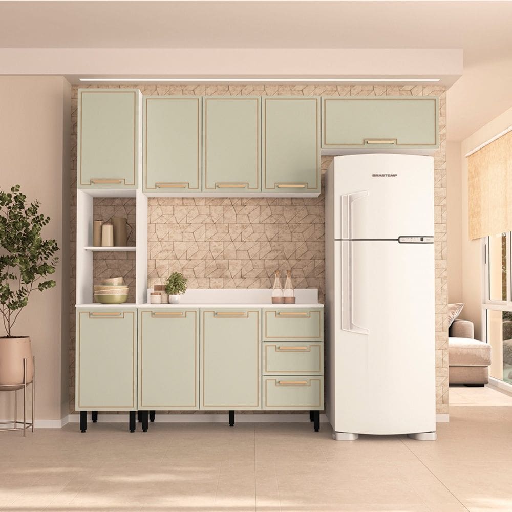 Cozinha Compacta 250090 4 Peças Amara Branco Verde Politorno Móveis