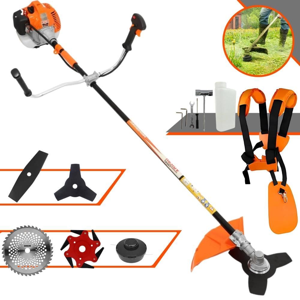 Roçadeira Completa Vulcan VR520H À Gasolina 52cc Cortador de Grama Para Todos os Tipos de Trabalho Com Carretel de Nylon + Kit de 4 Lâminas de Cortes
