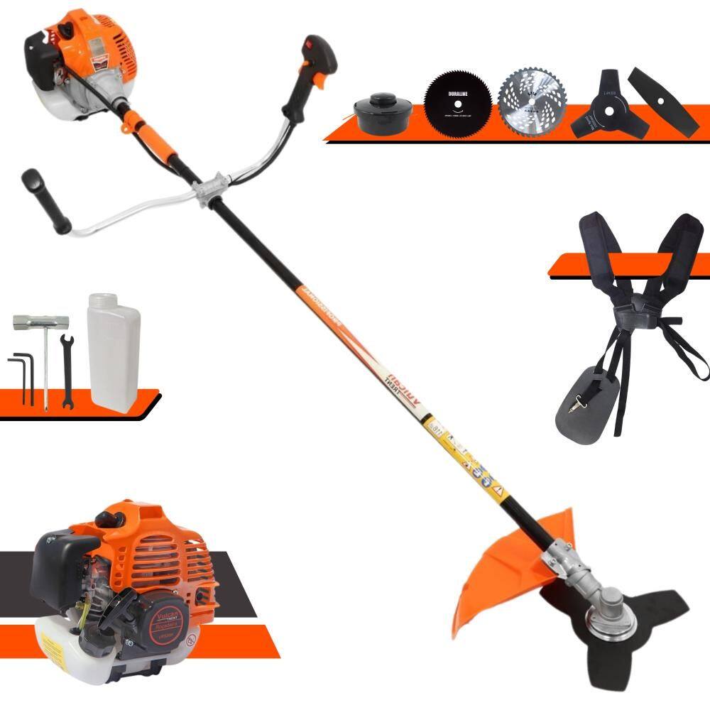Roçadeira Multifuncional Completa Vulcan VR520H À Gasolina 52cc Para Todos os Tipos de Trabalho Com Carretel de Nylon + Kit de 4 Lâminas de Cortes