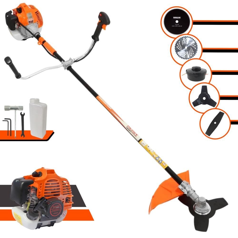 Roçadeira À Gasolina 2T Vulcan VR520-H 52cc 2,5HP 10.000rpm Completa 5 Em 1 Com Carretel de Nylon + Facas 2 Pontas, 3 Pontas, 40 Dentes e 80 Dentes