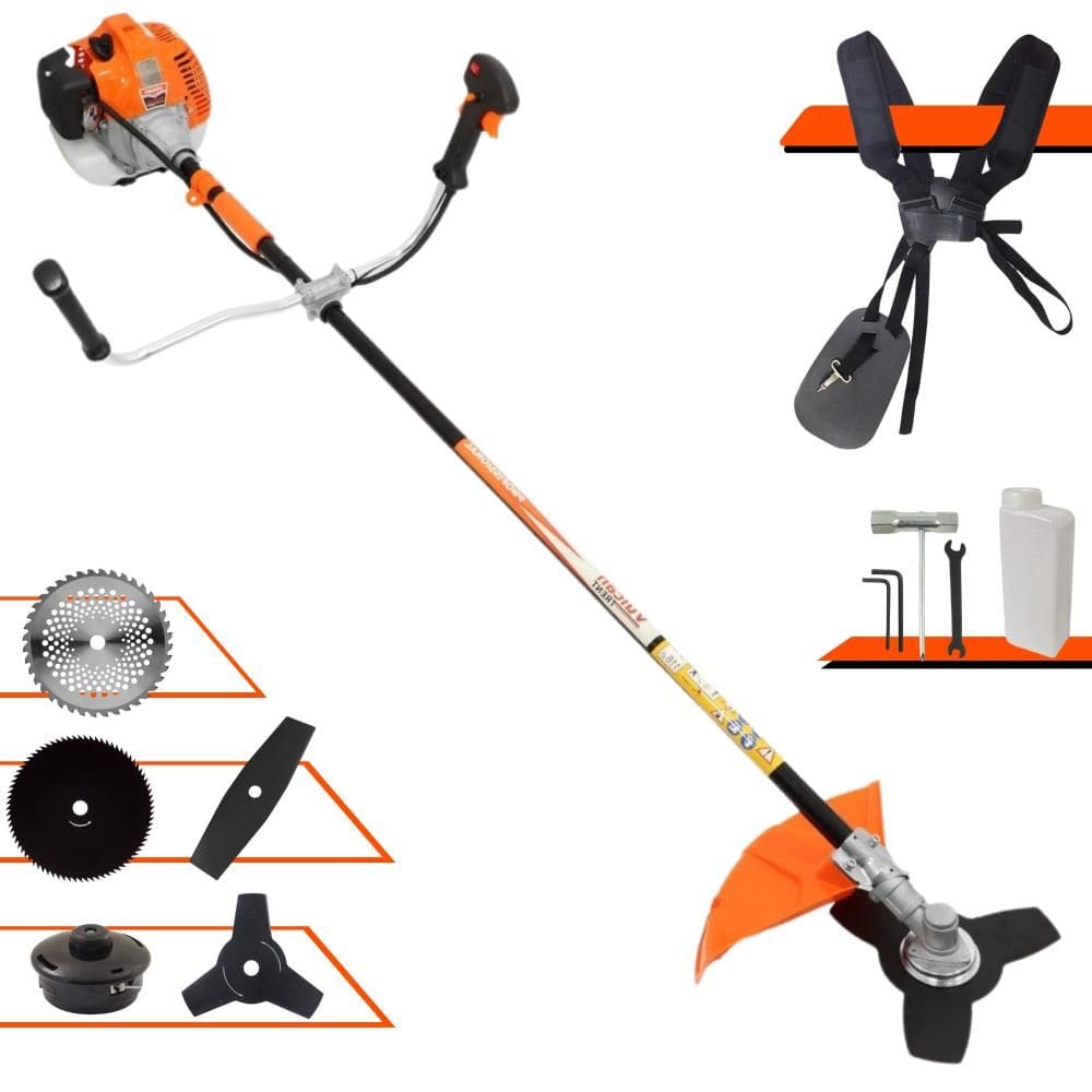 Roçadeira Aparador de Grama Vulcan VR520H À Gasolina 2,5HP 52cc Com Lâmina Facão + Lâmina 3 Pontas + Disco 40 Dentes e 80 Dentes + Carretel de Nylon