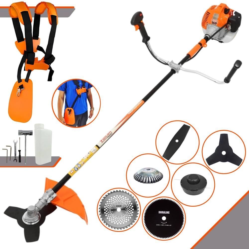 Máquina de Cortar Grama Lateral À Gasolina 2T Vulcan VR520H 52cc 2,5HP de Potência 10.000rpm Roçadeira Multifuncional Completa Com 6 Opções de Cortes