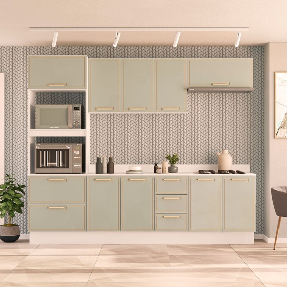 Cozinha Compacta 250097 5 Peças Amara Branco Verde Politorno Móveis