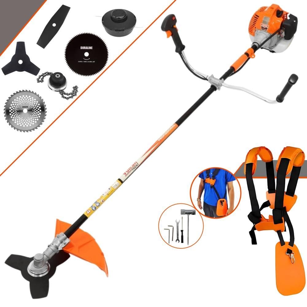 Roçadeira VR520H Vulcan À Gasolina 2T 52cc 2,5HP Alta Rotação 6 Em 1 Com Carretel + Facas 2 Pontas + 3 Pontas + 40 Dentes Vídea + 80 Dentes + Trimmer