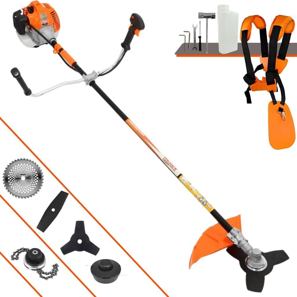 Roçadeira Robusta Vulcan VR520-H À Gasolina 52cc 2,5HP 10000rpm Com Carretel Nylon + Faca 2 Pontas + Faca 3 Pontas + Faca 40 Dentes de Vídea + Trimmer