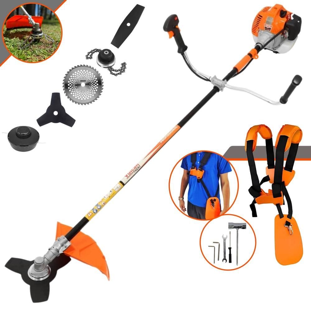 Roçadeira Profissional Completa Vulcan VR520H À Gasolina 2 Tempos 52cc 2,5HP de Potência Alta Rotação Com Carretel de Nylon + Kit 4 Lâminas de Cortes