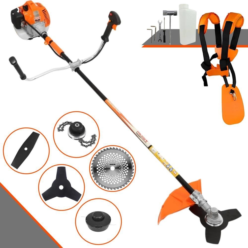 Roçadeira Lateral Vulcan VR520H À Gasolina 52cc 2,5HP Alta Rotação Para Todos os Tipos de Trabalho Com Carretel de Nylon + Kit de 4 Lâminas de Cortes