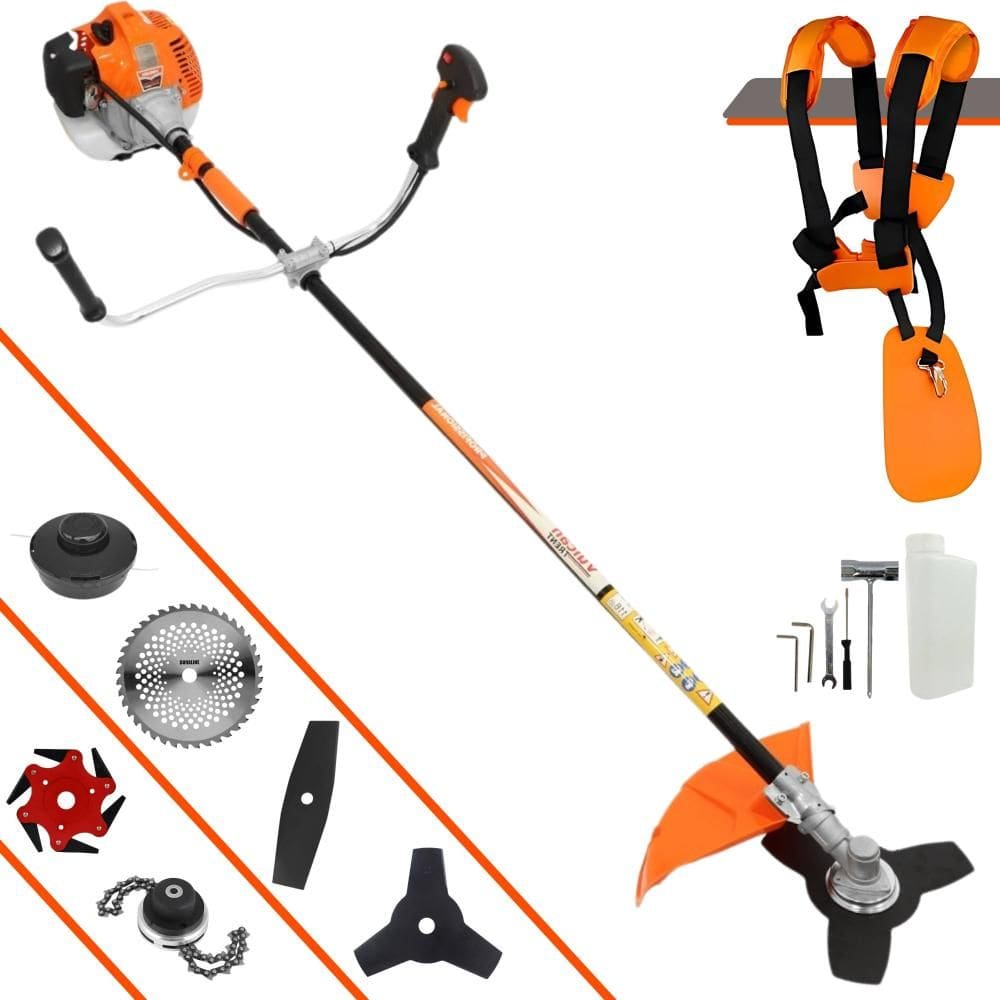 Roçadeira À Gasolina Vulcan VR520H 52cc 2,5HP Alta Rotação Com Cabeçote de Nylon + Facas 2 Pontas, 3 Pontas, 6 Pontas, 40 Dentes de Vídea e Trimmer