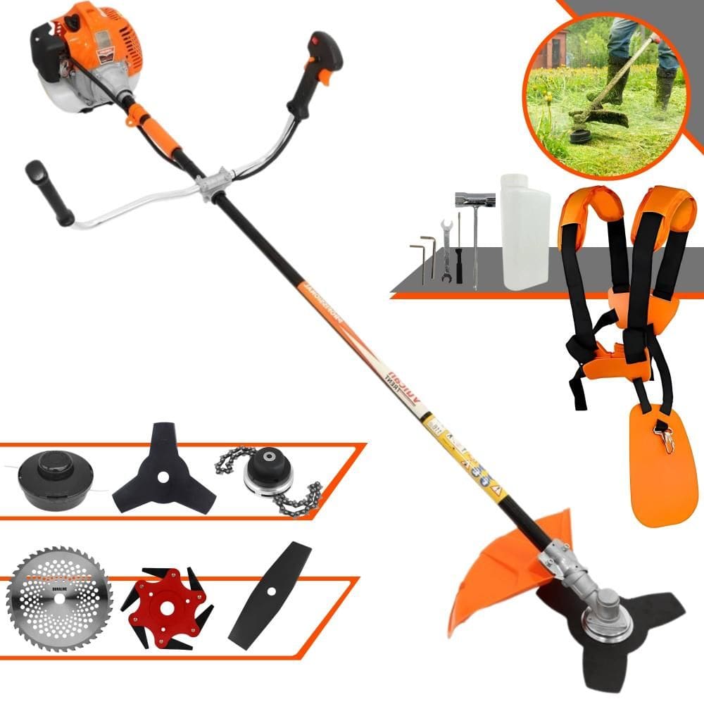 Roçadeira Robusta Vulcan VR520H À Gasolina 52cc 2,5HP Alta Rotação Para Todos os Tipos de Trabalho Com Carretel de Nylon + Kit de 5 Lâminas de Cortes