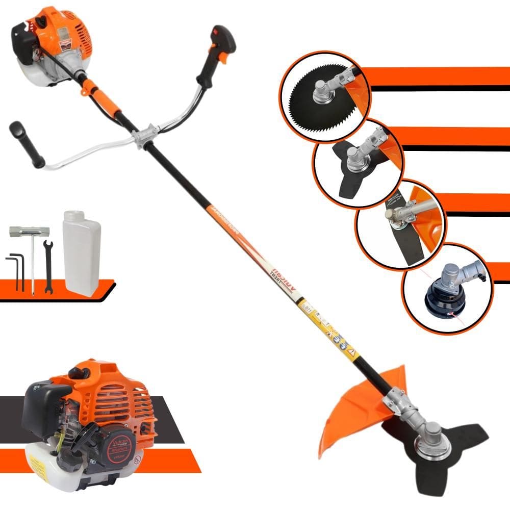 Roçadeira Profissional Completa Vulcan VR520H À Gasolina Motor 2 Tempos 52cc 10000rpm 2,5HP de Potência Com Kit 3 Lâminas de Corte e Cabeçote de Nylon