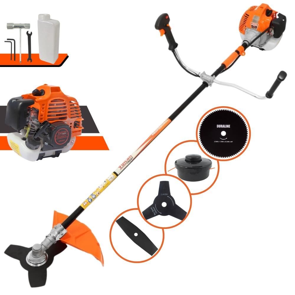 Roçadeira Lateral À Gasolina VR520H Vulcan 52cc 2,5HP Alta Rotação Completa 4 Em 1 Com Carretel Nylon + Faca 2 Pontas + Faca 3 Pontas + Faca 80 Dentes