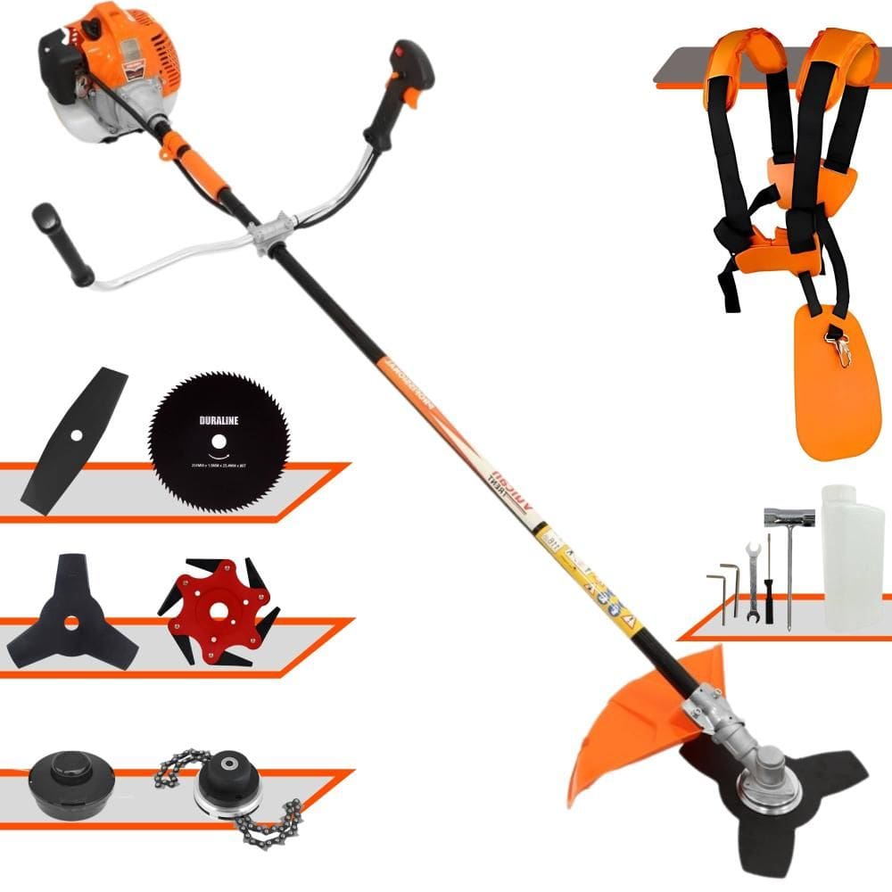 Roçadeira Multifunções Vulcan VR520H À Gasolina 2T 52cc 10.000rpm 2,5HP 6 Opções de Corte Com Facas 2 Pontas, 3 Pontas, 6 Pontas, 80 Dentes e Trimmer