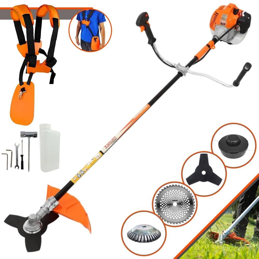 Roçadeira Lateral Vulcan VR520H À Gasolina 52cc 2,5HP Multifuncional C/ Carretel e Faca 3 Pontas + EXTRA Faca 40 Dentes Vídea e Escova de Aço Circular