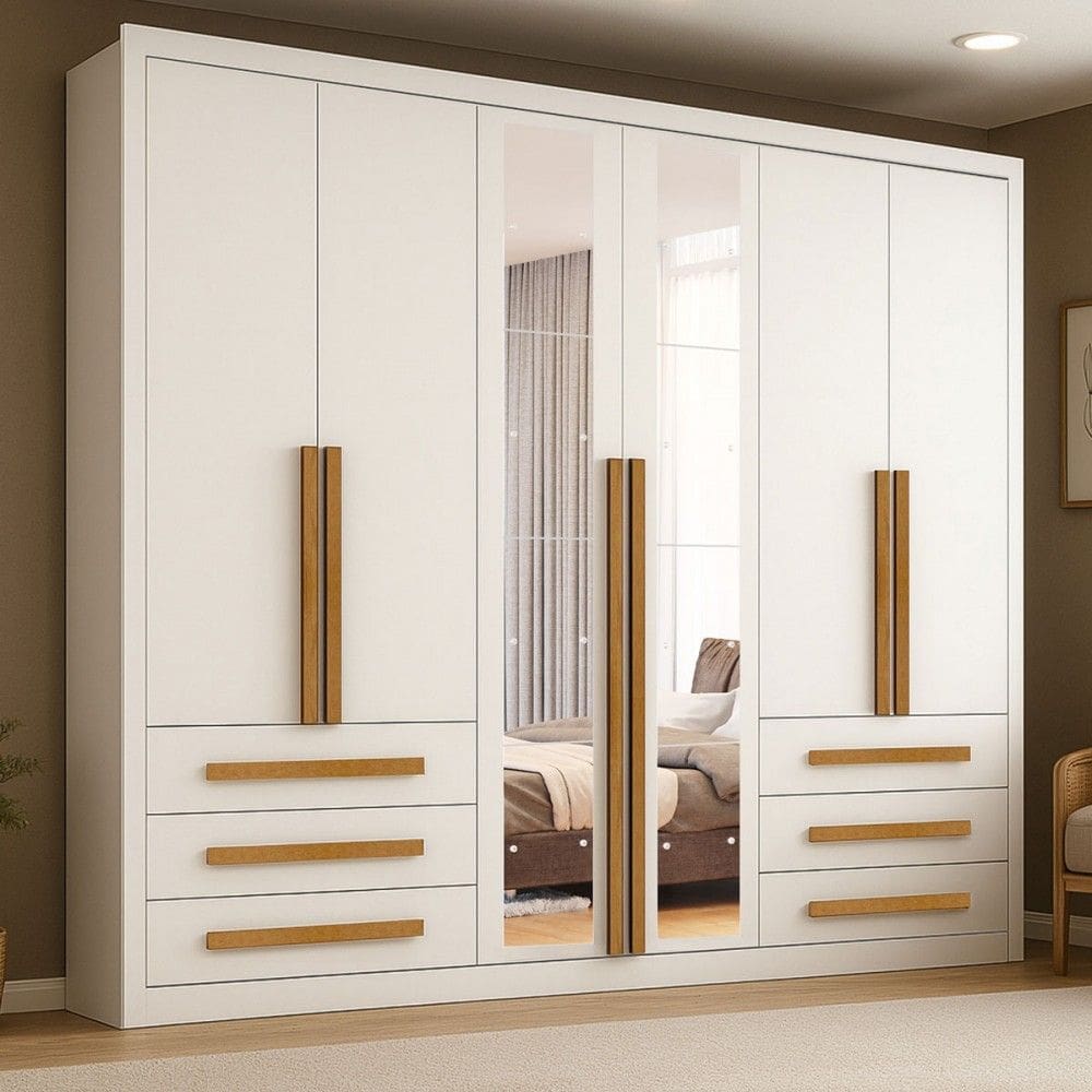 Guarda-Roupa Casal Monaco Plus 6 Portas 6 Gavetas com Espelho Branco - Maxel