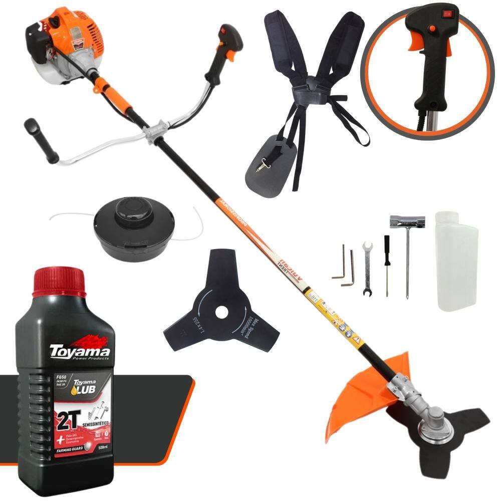 Roçadeira Lateral Vulcan VR520H À Gasolina 52cc Motor 2 Tempos 2,5HP de Potência 10.000rpm Completo Com Carretel Nylon + Lâmina 3 Pontas + ÓLEO TOYAMA