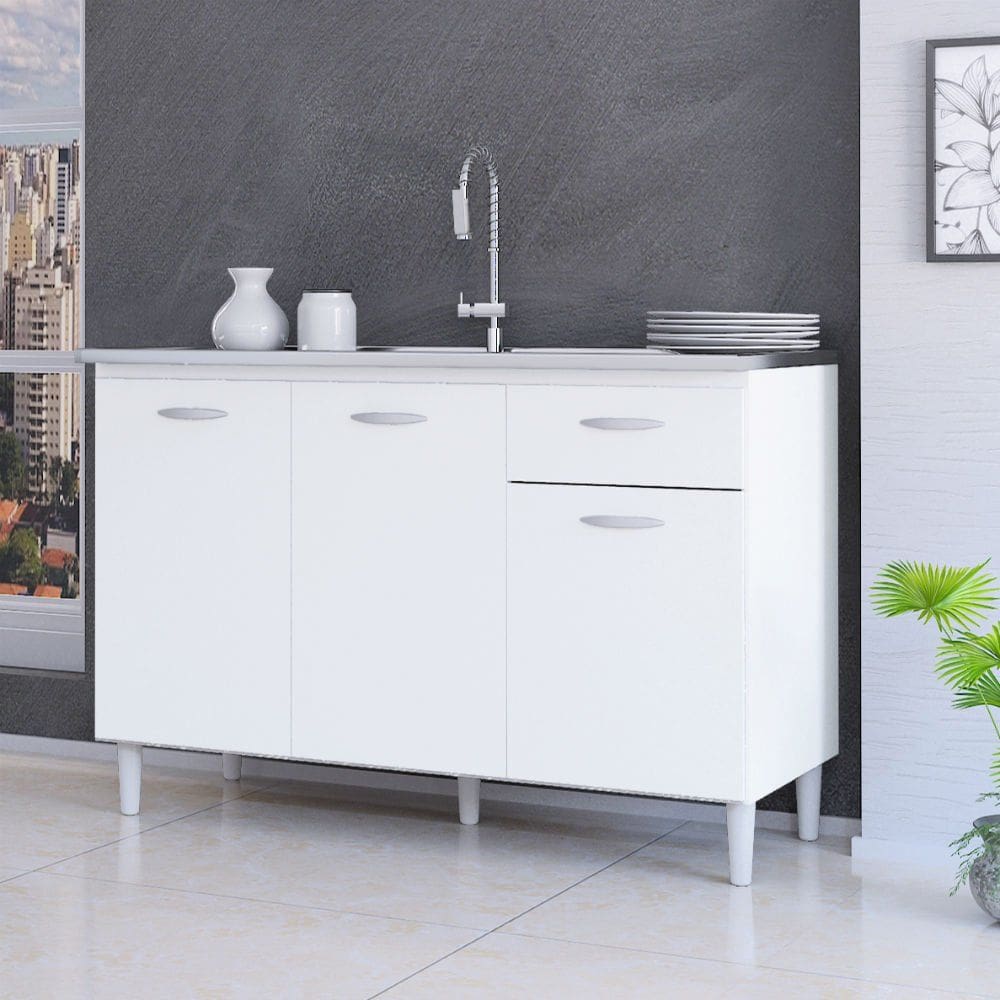 Balcao de Pia 3 Portas 1 Gaveta 120cm sem Pia  A434 Poquema