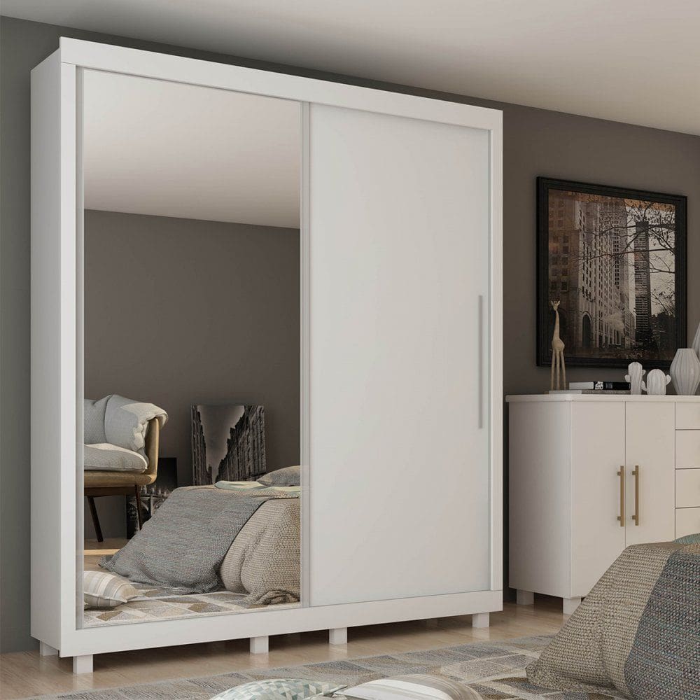 Guarda Roupa Solteiro com Espelho e Pes 2 Portas de Correr Royale Gelius