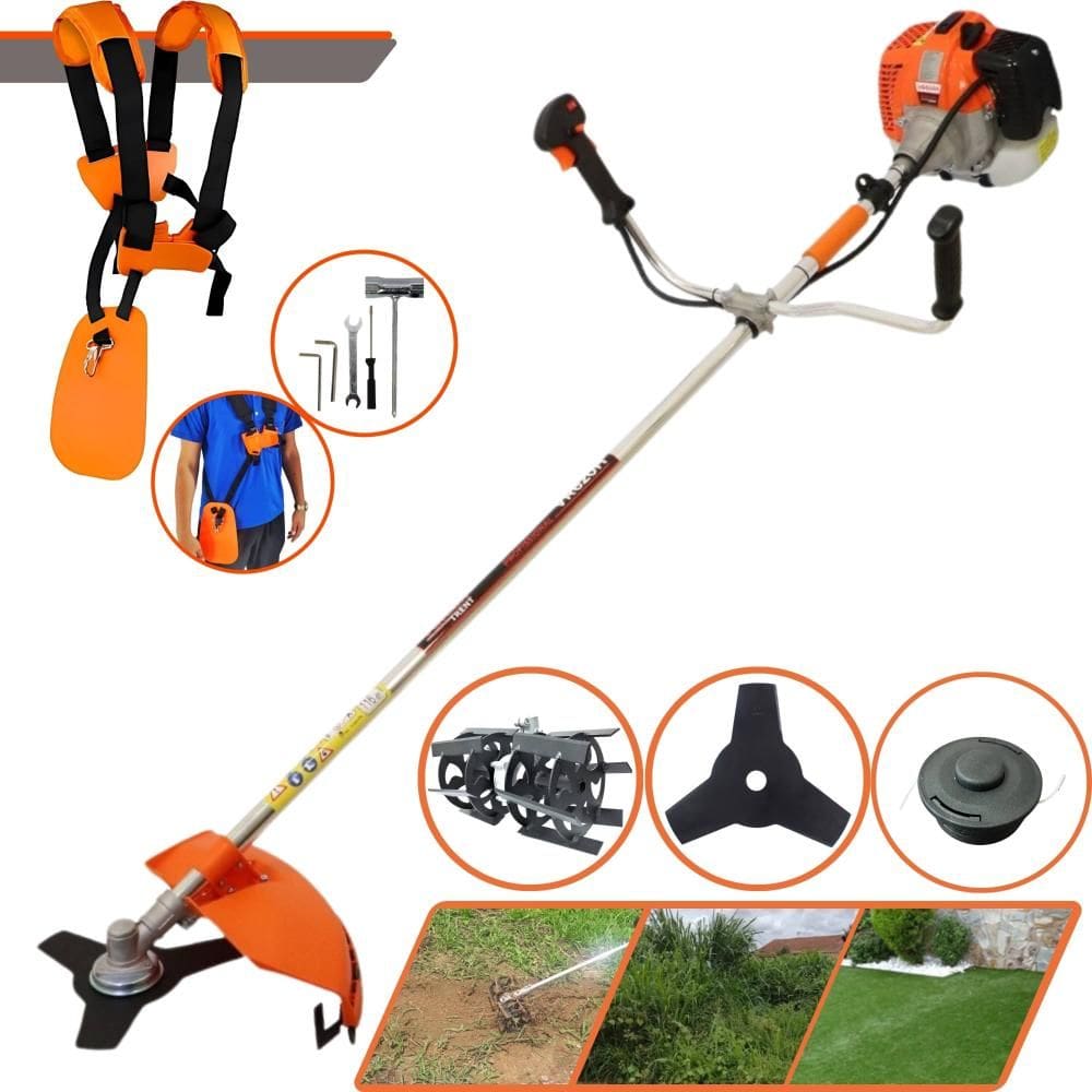 Podador de Grama Multifunções Vulcan VR620-H À Gasolina 3HP de Potência 62cc 12.500rpm Roçadeira Com Carretel + Faca 3 Pontas + Enxada Capinadeira