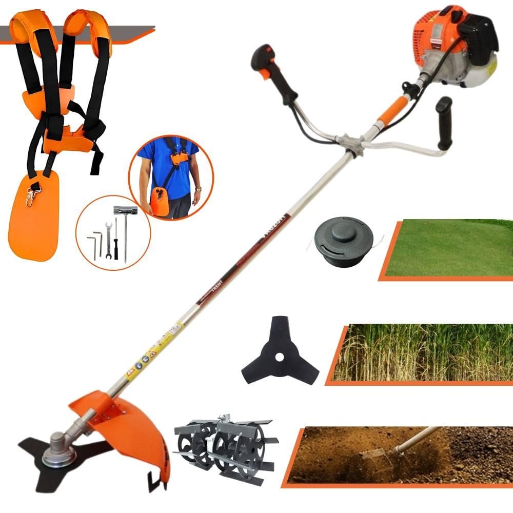 Roçadeira Máquina de Corta Grama Vulcan VR620H À Gasolina 62cc 3HP de Potência 12.500rpm Roçadeira Com Lâmina 3 Pontas + Carretel + Enxada Capinadeira