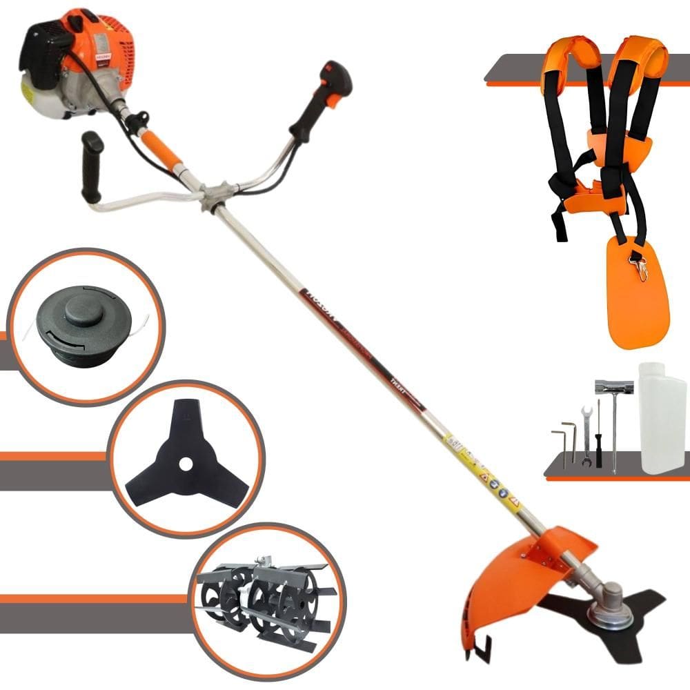 Roçadeira Vulcan VR620-H À Gasolina 62cc 3HP Motor 2 Tempos Alta Rotação e Performance Com Carretel de Nylon + Faca 3 Pontas + Enxada Rotativa