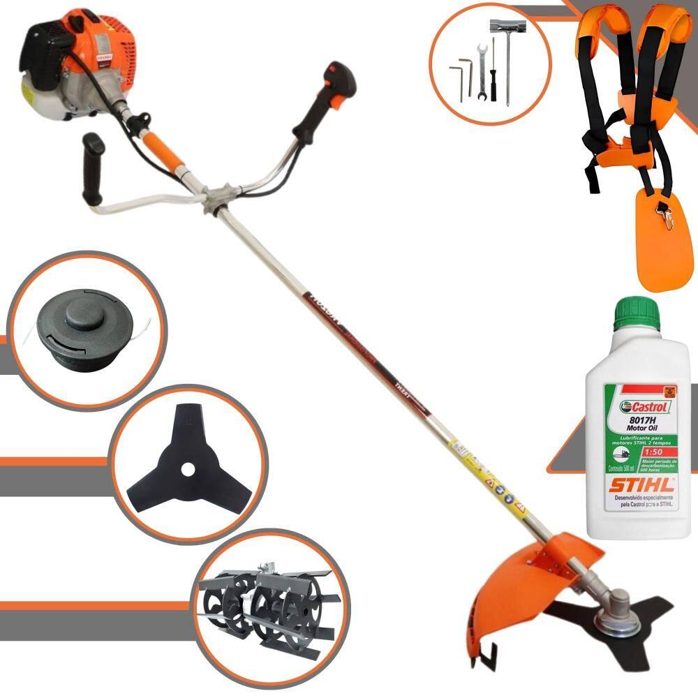 Roçadeira Vulcan VR620-H À Gasolina 62cc 3HP Alta Rotação e Performance Com Carretel Nylon + Faca 3 Pontas + Enxada Rotativa + ÓLEO STIHL 2 Tempos