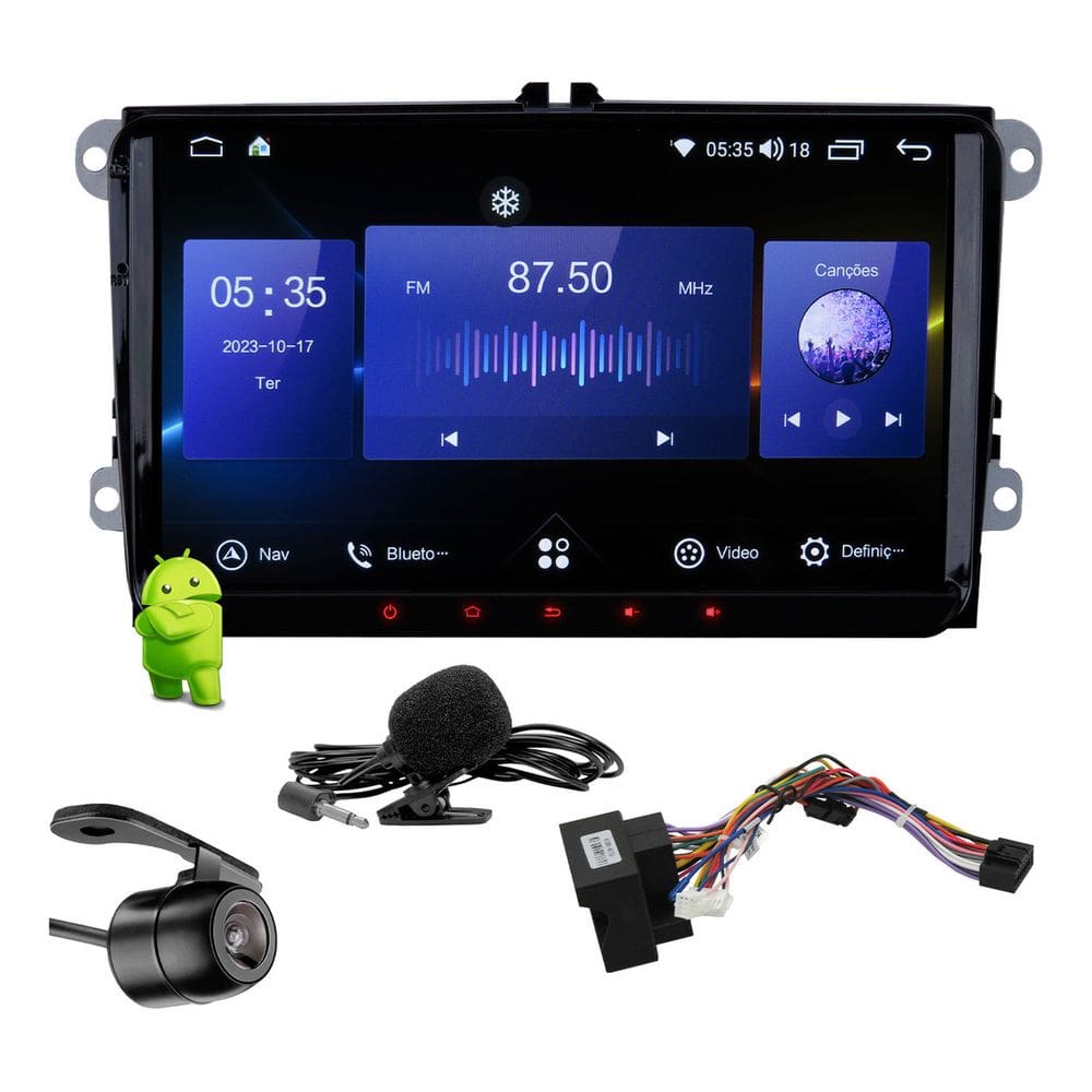 Multimidia 9” Android Evo Amarok Jetta Fusca Gol G7 e G8 Android Octa Core JR8 + Câmera de Ré