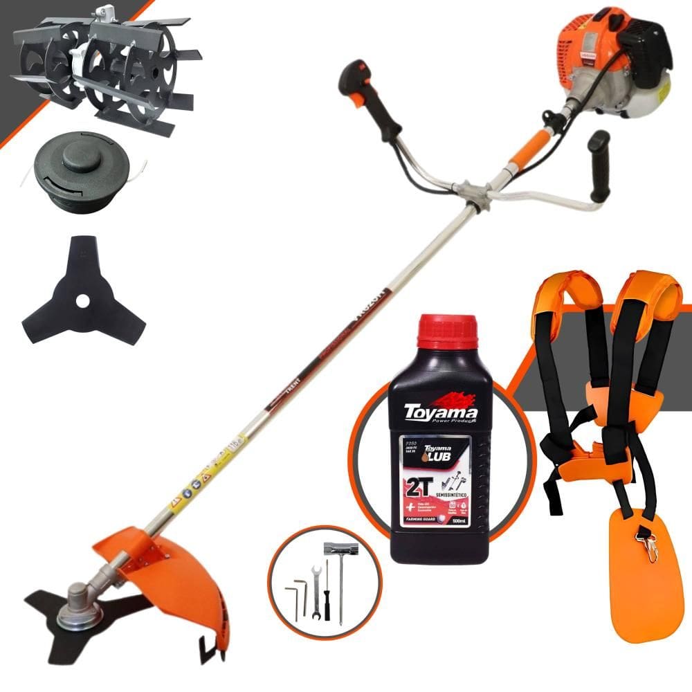 Roçadeira Vulcan VR620-H À Gasolina 62cc 3HP Alta Rotação e Performance Com Carretel Nylon + Faca 3 Pontas + Enxada Rotativa + ÓLEO TOYAMA 2 Tempos