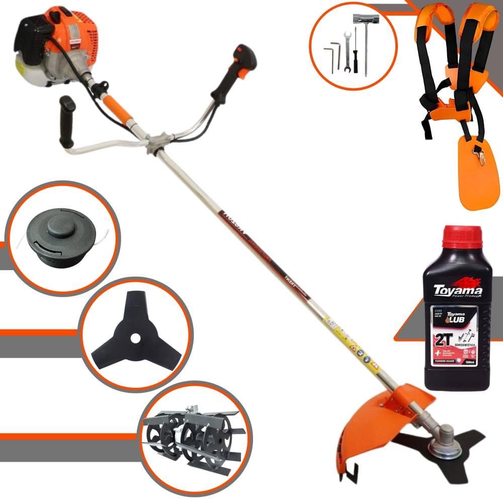 Roçadeira Multifunções À Gasolina Vulcan VR620H 62cc 3HP Alta Rotação Com 2 Opções de Corte Carretel + Faca 3 Pontas + Enxada Rotativa + ÓLEO TOYAMA