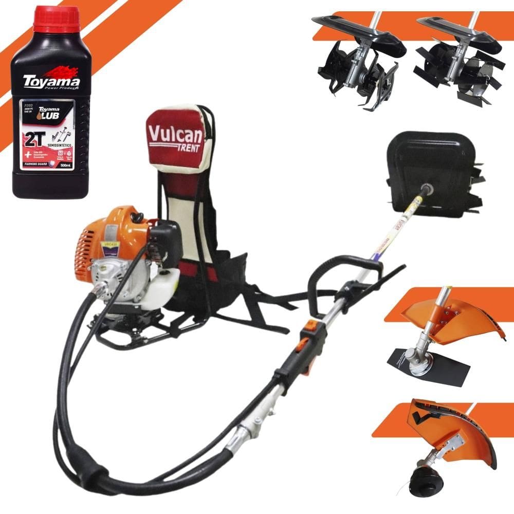 Cortador de Grama Vulcan VRC430 À Gasolina 43cc 1,7HP Com Lâmina 2 Pontas + Carretel + Enxada Capinadeira + Enxada Cultivadora + ÓLEO TOYAMA 2 Tempos