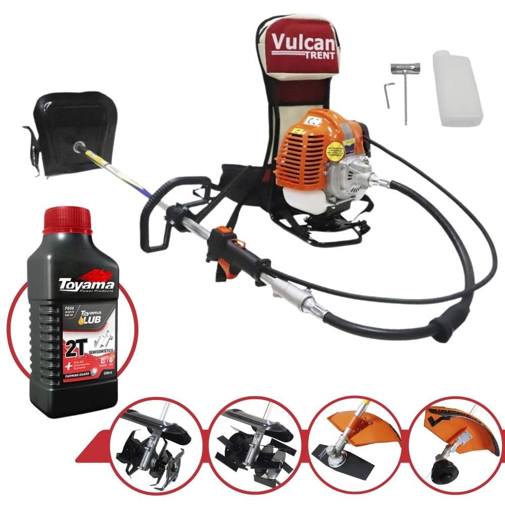 Roçadeira Multifunções Vulcan VRC430 43cc 1,7HP Com 2 Opções de Corte Carretel + Faca 2 Pontas + Enxada Capinadeira + Enxada Cultivadora + ÓLEO TOYAMA