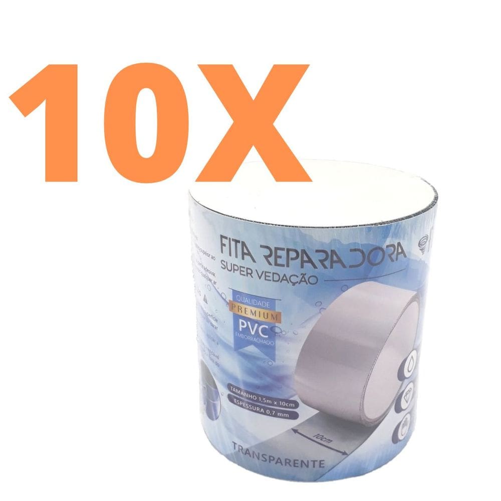 Kit 10 Fitas Reparadora Prova D`Agua Transparente 10Cmx150cm Veda Tudo Flvx Hidro