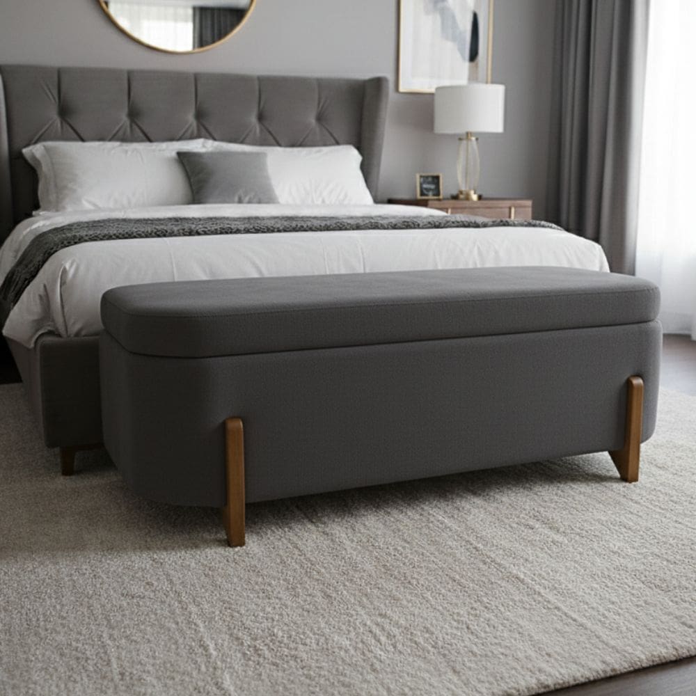 Banco Baú Organizador Estofado Orgânico Milão Peseira 1,40 Bouclê Cinza - Montanari`s Decor