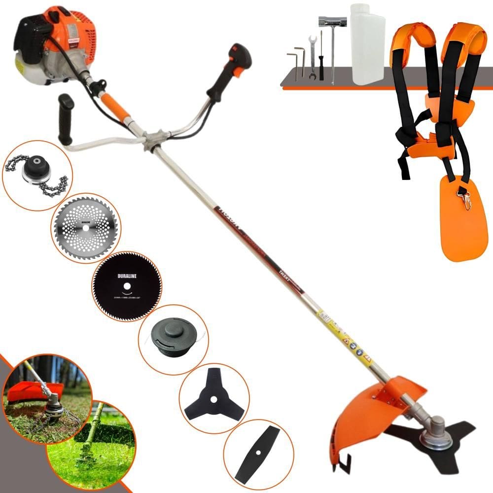 Aparador de Grama Completo Vulcan VR620-H À Gasolina Motor 2T 62cc 12.500rpm 3HP de Potência Com Kit 4 Lâminas de Corte, Trimmer e Carretel de Nylon