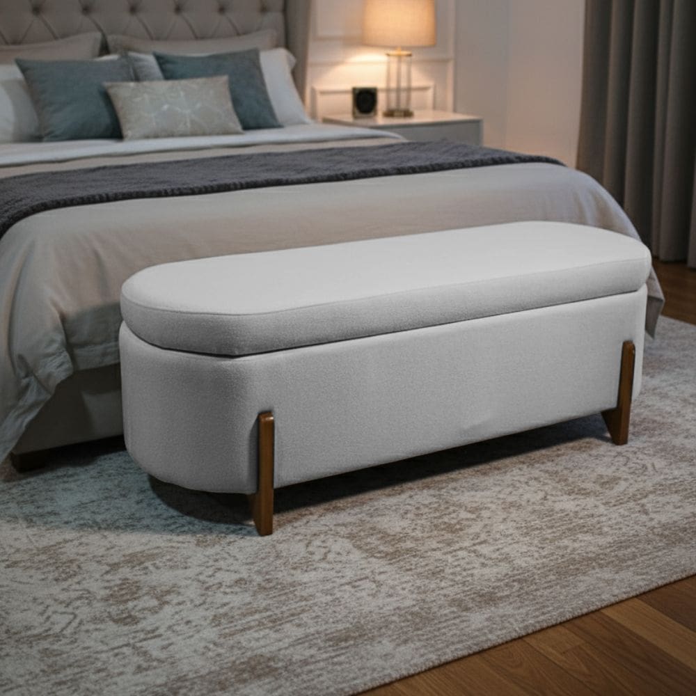 Banco Baú Organizador Estofado Orgânico Milão Peseira 1,40 Bouclê Cinza Claro - Montanari`s Decor