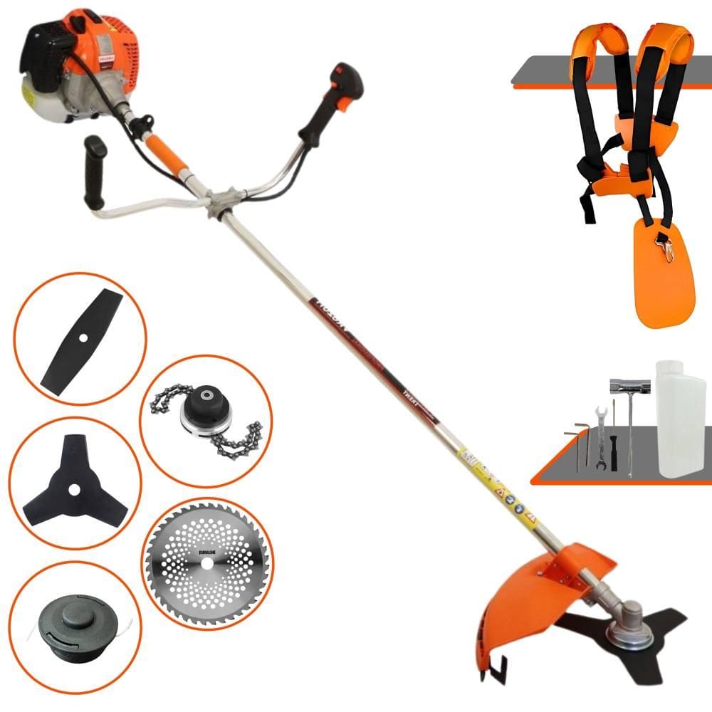 Roçadeira Lateral Vulcan VR620H À Gasolina 62cc 3HP Alta Rotação Para Todos os Tipos de Trabalho Com Carretel de Nylon + Kit de 4 Lâminas de Cortes