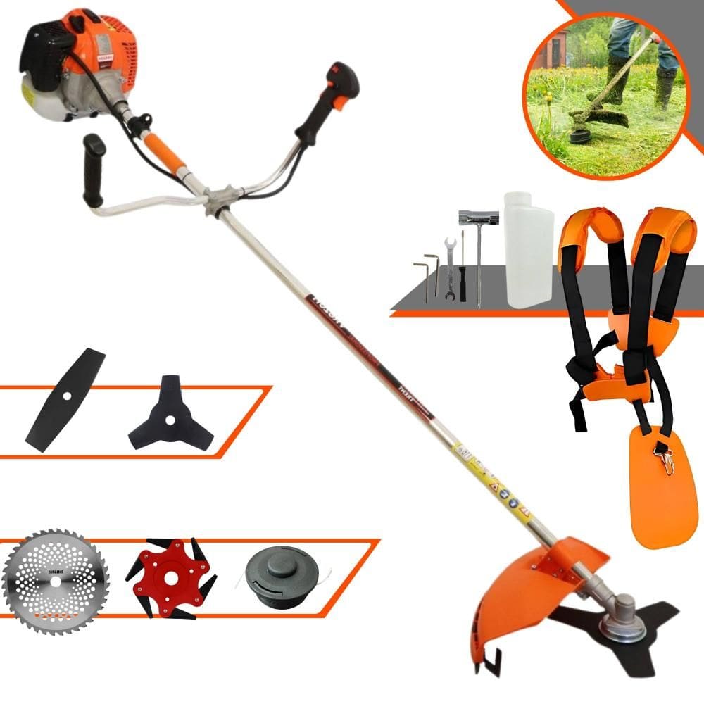 Roçadeira Vulcan VR620H À Gasolina Motor 2 Tempos 62cc 3HP 12.500rpm Multifuncional Completa Com Carretel de Nylon e 4 Lâminas de Corte