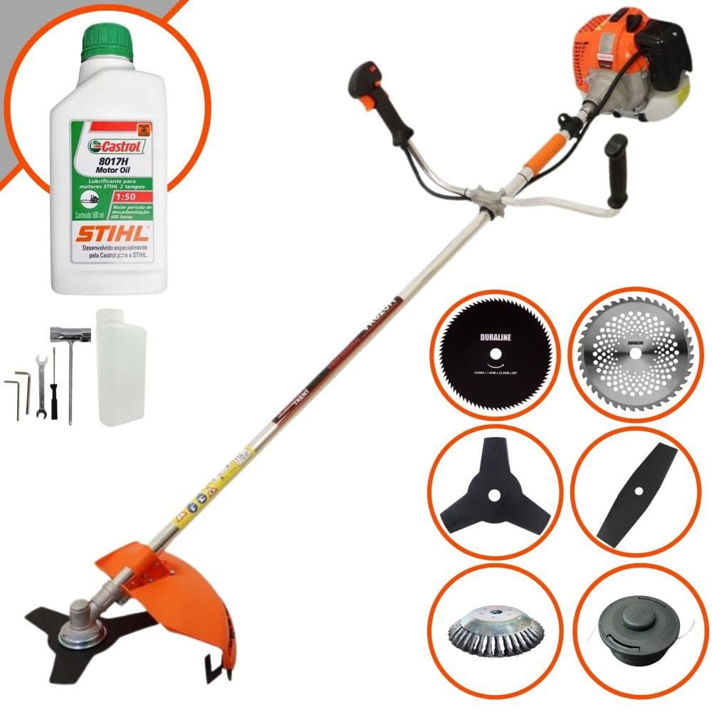 Aparador de Grama À Gasolina Vulcan VR620H 62cc 3HP 12.500rpm Roçadeira Multifuncional Lateral Com 6 Opções de Cortes + ÓLEO STIHL 2T