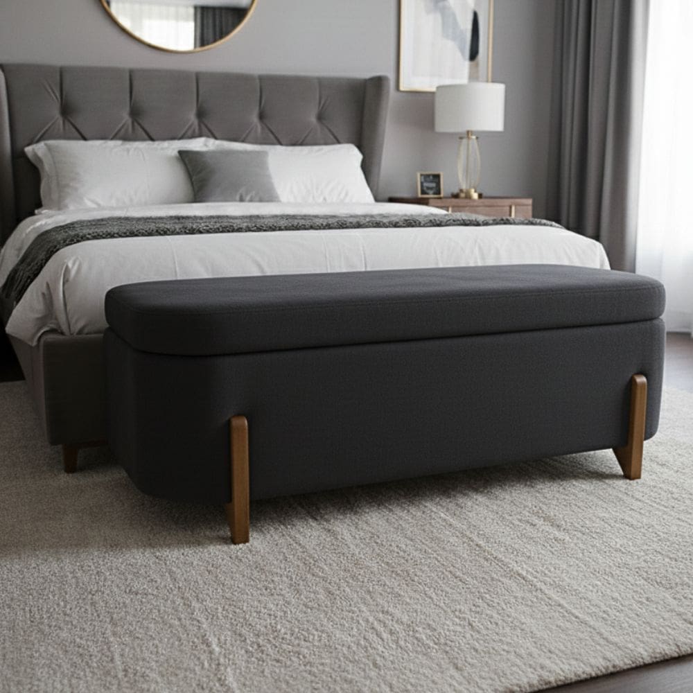 Banco Baú Organizador Estofado Orgânico Milão Peseira 1,40 Bouclê CInza Escuro - Montanari`s Decor