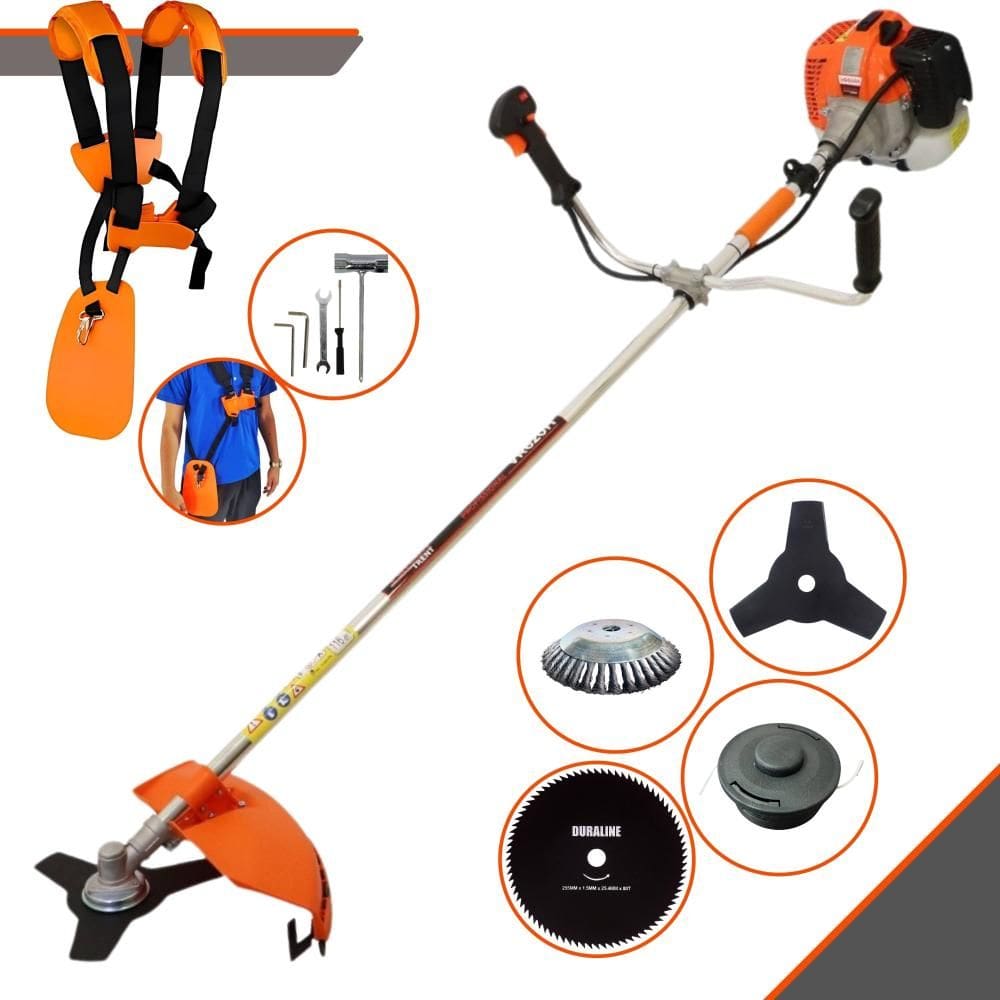 Roçadeira Cortador de Grama VR620H Vulcan À Gasolina 62cc 3HP 12.500rpm Com Carretel Nylon + Faca 3 Pontas + Faca 80 Dentes + Escova de Aço 38 Cerdas