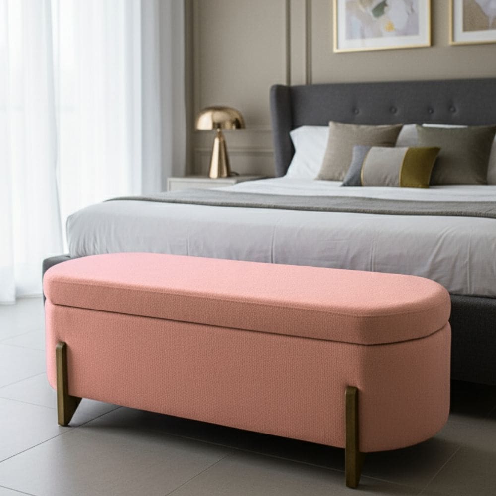 Banco Baú Organizador Estofado Orgânico Milão Peseira 1,40 Bouclê Rosa - Montanari`s Decor