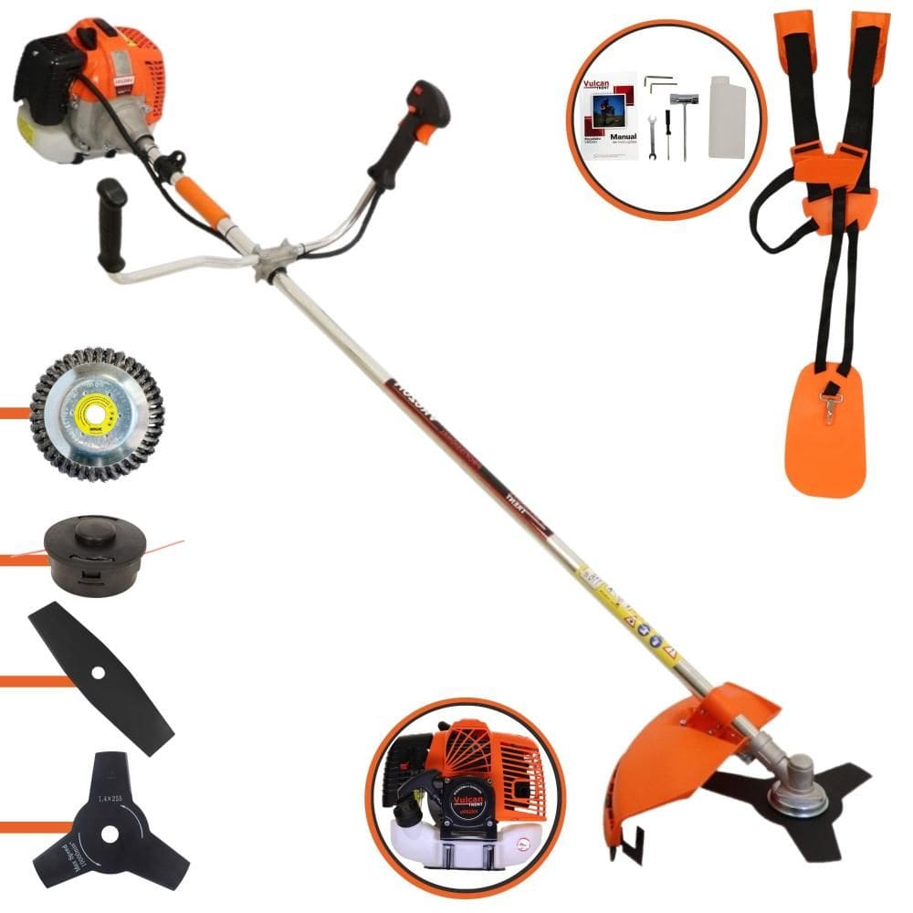 Roçadeira Cortador de Grama À Gasolina VR620-H 2T 62cc 3HP de Alta Performance Com Carretel e Faca 3 Pontas + EXTRA Faca 2 Pontas e Escova de Aço