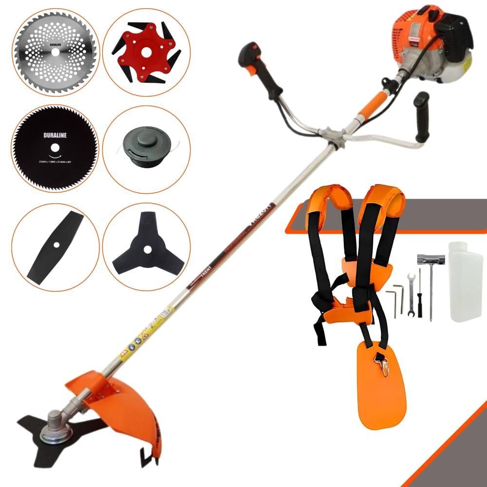 Roçadeira À Gasolina Vulcan VR620H 2T 62cc 3HP Alta Rotação Com Cabeçote Nylon + Facas 2 Pontas, 3 Pontas, 6 Pontas, 40 Dentes de Vídea e 80 Dentes