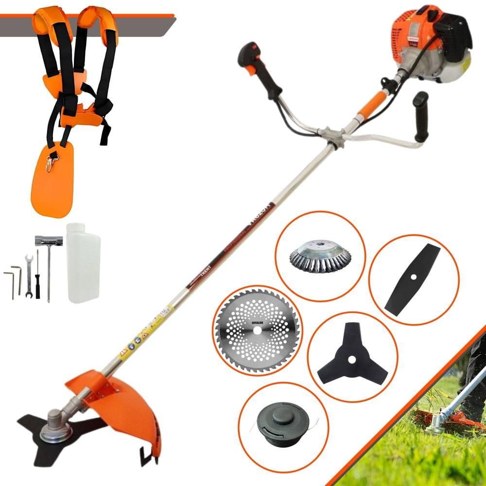 Roçadeira  Vulcan VR620H À Gasolina 2 Tempos 62cc 3HP Completa 5 Opções de Corte Com Lâmina 2 Pontas, Lâmina 40 Dentes e Escova de Aço