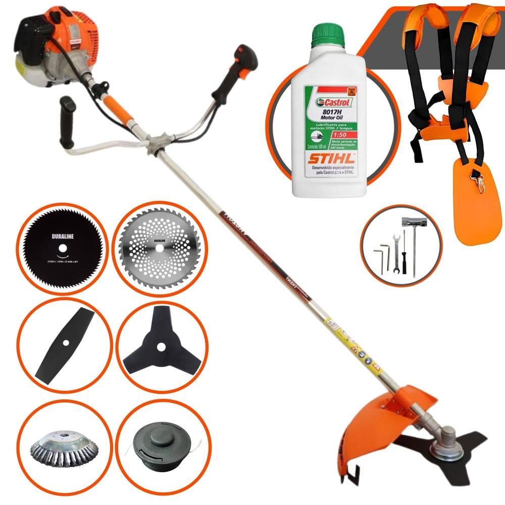 Máquina de Cortar Grama Multifuncional Vulcan VR620H À Gasolina 62cc 3HP de Potência 12.500rpm Roçadeira Completa 6 Em 1 + ÓLEO STIHL 8017 2 Tempos