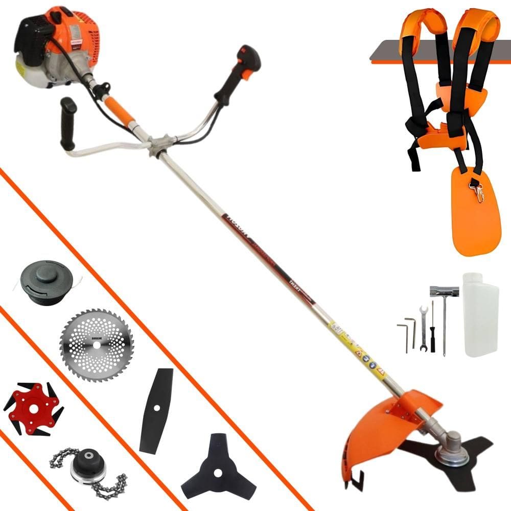 Roçadeira Robusta Vulcan VR620H À Gasolina 62cc 3HP Alta Rotação Para Todos os Tipos de Trabalho Com Carretel de Nylon + Kit de 5 Lâminas de Cortes