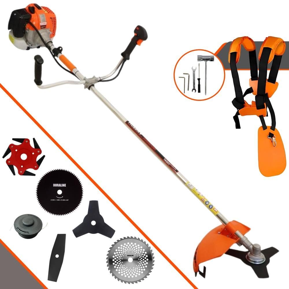 Roçadeira  Completa Vulcan VR620-H À Gasolina 2 Tempos 62cc 3HP de Potência Alta Rotação Com Carretel de Nylon + Kit 5 Lâminas de Cortes