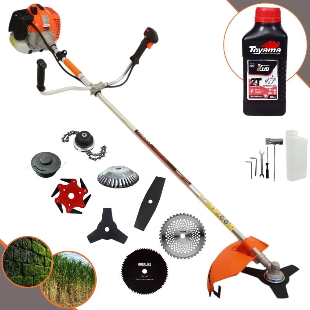 Roçadeira  Vulcan VR620-H À Gasolina 62cc Para Todos os Tipos de Trabalho Com Carretel de Nylon + Kit 7 Lâminas de Cortes + ÓLEO TOYAMA