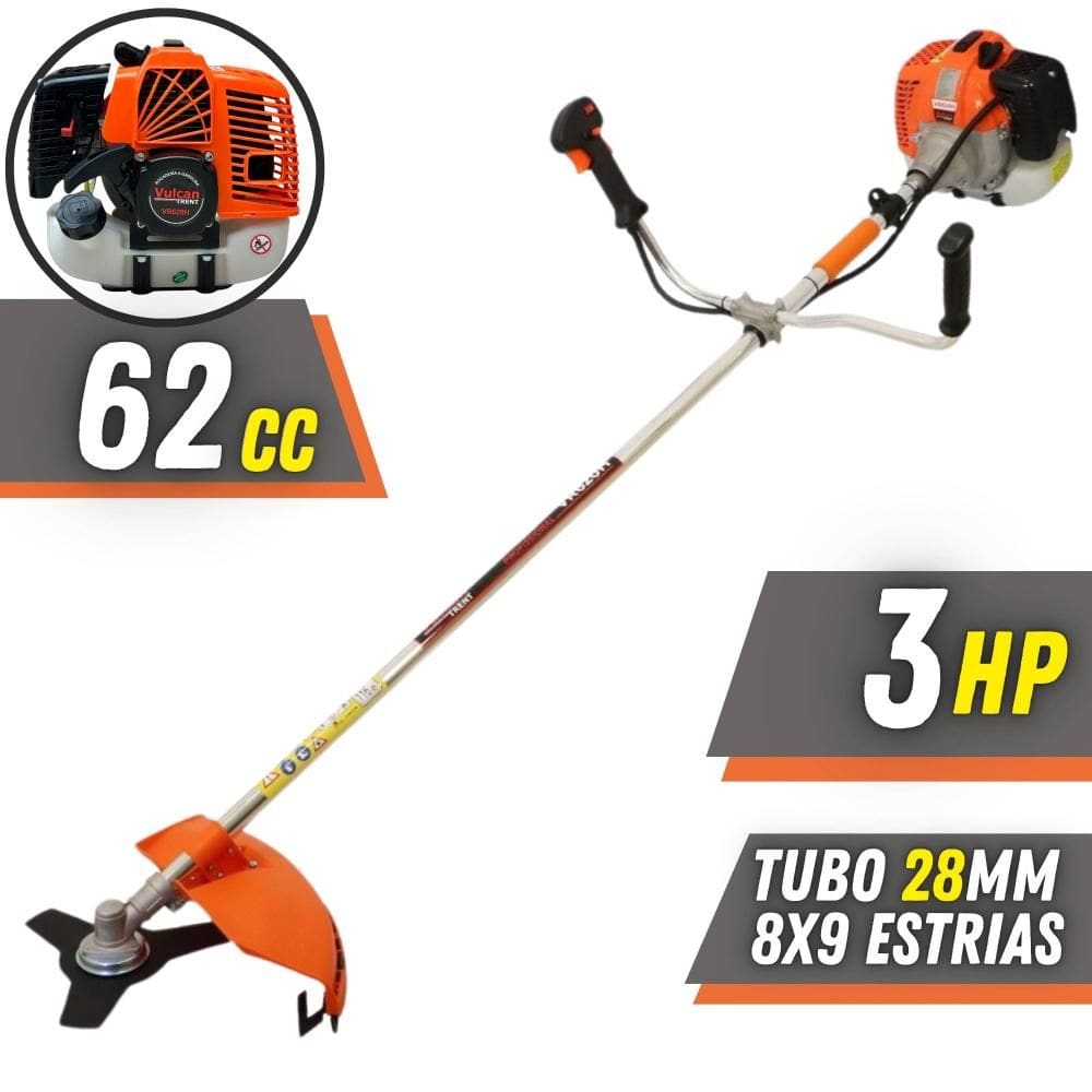 Aparador de Grama Completo Vulcan VR620H À Gasolina 2 Tempos 62cc 12.500rpm 3HP de Potência Roçadeira Com Kit 3 Lâminas de Corte e Cabeçote de Nylon