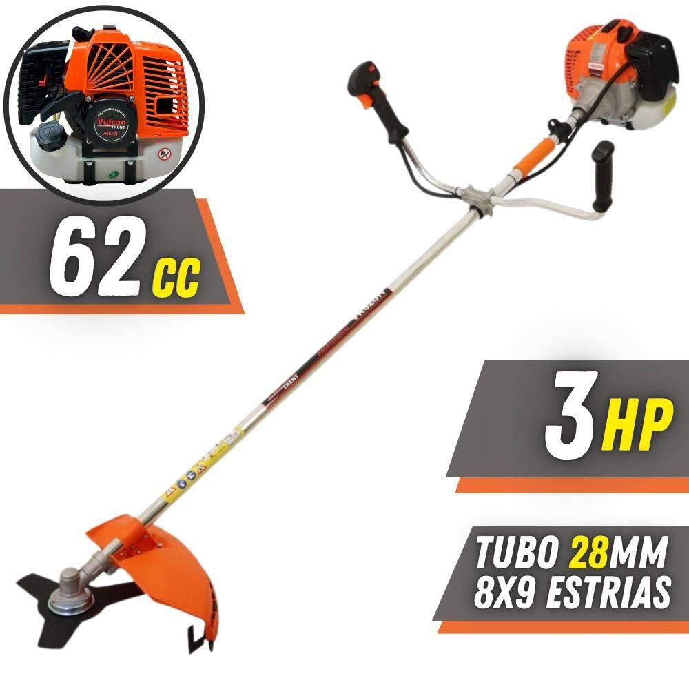 Roçadeira Lateral Vulcan VR620H Motor 2 Tempos 62cc 12.500rpm 3HP Máquina de Corta Grama Com Carretel e Faca 3 Pontas + Faca 2 Pontas + Faca 40 Dentes